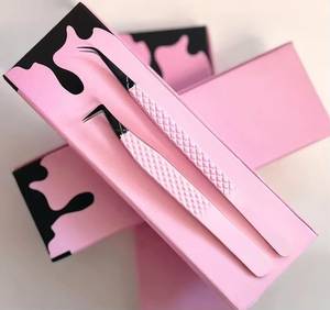 <b>Pink</b> Stainless Steel Eyelash Tweezers Smooth Tip Precision <b>Tool</b> for Lash Application Packaging - Product Image 1