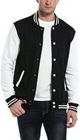 Custom Men Geometric Patchwork Stand Collar Hooded Varsity <b>Jacket</b> with Wool Sleeve - Product Image 1