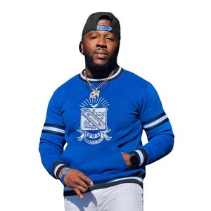 เสื้อสเวตเชิ้ตคอกลมลายตราสัญลักษณ์สีน้ำเงิน Phi Beta Sigma สำหรับผู้ชาย ทรงพอดีตัว ผ้าพรีเมียม เสื้อผ้าสำหรับสมาคมพี่น้องชาวกรีก - Product Image 1