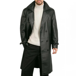 Manteau en cuir véritable écologique de haute qualité, coupe-vent, respirant, imperméable, avec logo sur le devant et col roulé pour homme - Product Image 4