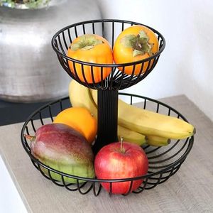 Cesta de Frutas de Alambre de Dos Niveles, Redonda, con Base, Diseño Moderno, Contenedor de Alimentos Resistente para Sala de Estar - Product Image 3
