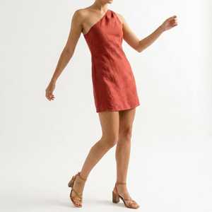 Robe courte en lin pour femme, asymétrique, sans manches, style décontracté, pour l'été et les vacances - Product Image 6
