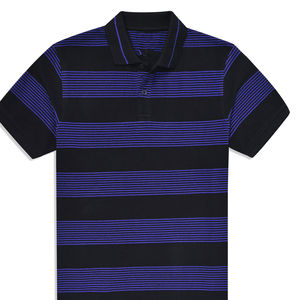เสื้อโปโลลายทางสำหรับผู้ชาย สีกรมท่า-ม่วง ลายทางแนวนอน แขนสั้น ผ้าฝ้ายผสม ระบายอากาศได้ดี สวมใส่สบายๆ - Product Image 3