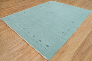 พรมทีลกาเบห์สีน้ำเงินทะเล พรมขนสัตว์ดีไซน์มินิมอลสีดำ ทำด้วยมือ ขนาดสั่งทำได้ - Product Image 4