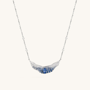 Luxury Wings Pendant Necklace With Sapphire And Round Brilliant Cut Diamonds 18K Solid Gold Rhodium Plated <b>Box</b> Chain - Product Image 1