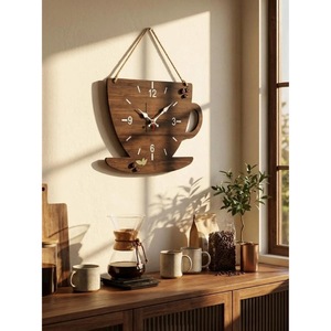 Horloge murale en bois délicat en forme de tasse à café, design rustique, mouvement silencieux à quartz, décoration de cuisine, horloge à suspendre - Product Image 3