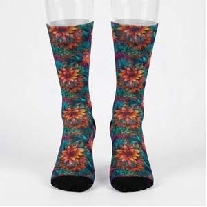 Floral Crew <b>Socks</b> Digital Printing Breathable Spandex <b>Polyester</b> Adult Summer Casual <b>Socks</b> - Product Image 1