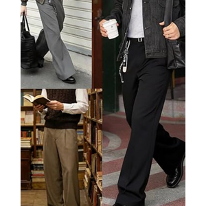 กางเกงทรงหลวมสำหรับผู้ชาย กางเกงขากว้างแบบมีจีบ ทรงหลวมสไตล์ Old Money กางเกงลำลอง - Product Image 5