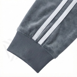 <b>Men's</b> Dark Gray <b>Velour</b> <b>Tracksuit</b> Full Zip Stand Collar Solid Color Casual Sportswear With Side Pockets Autumn Wear - Product Image 6