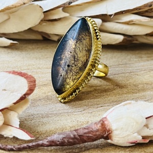 High Demand Rutilated Quartz <b>Ring</b> Boho Statement <b>Ring</b> For Women 18k Gold Plated Brass <b>Chunky</b> Handmade <b>Ring</b> Wholesale <b>Ring</b> - Product Image 5