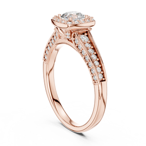 Anillo de compromiso clásico de oro rosa de 14 quilates con diamante de laboratorio de corte octogonal cuadrado y diamantes redondos pavimentados laterales para mujer - Product Image 3