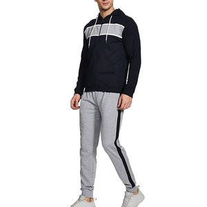 Sweat à capuche pour homme, bleu marine et blanc, uni, hiver, manches longues, fermeture éclair, ample, respirant, séchage rapide, polaire polyester/nylon, streetwear - Product Image 2