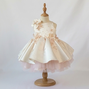 Robe de Princesse de Luxe Régale en Satin Ivoire avec Fleurs 3D et Perles, Robe de Soirée Formelle pour Filles, Tenue d'Occasion pour Enfants, Personnalisable - Product Image 1