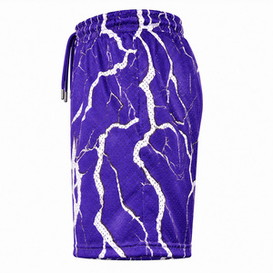 Pantalones cortos de baloncesto de malla para hombre, pantalones cortos deportivos con estampado de rayos morados y cintura elástica, ropa informal para calle, pantalones cortos de gimnasio para entrenamiento - Product Image 5