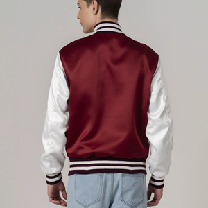 Chaqueta Varsity de Satén Personalizada para Hombre, Estilo Casual, Chaqueta Bomber con Cuello y Puños a Rayas, Botones a Presión, Estilo Urbano - Product Image 2