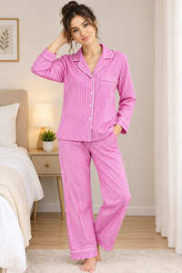 Camiseta de Dormir sin Mangas para Mujer, a Rayas Rosas, Informal, de Algodón Popelín Suave, Ropa de Dormir de Verano, sin Cuello, Corta - Product Image 1