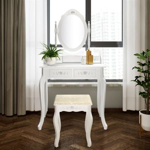 Modern Concise White Dresser with 4 Drawers and 360 Degree Rotation Removable <b>Mirror</b> <b>Makeup</b> Vanity-32759839 - Product Image 1