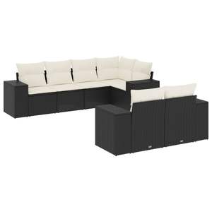 Cream White And Black <b>Rattan</b> Garden <b>Sofa</b> Set 6 Seater Outdoor Furniture Contemporary Design - Product Image 4