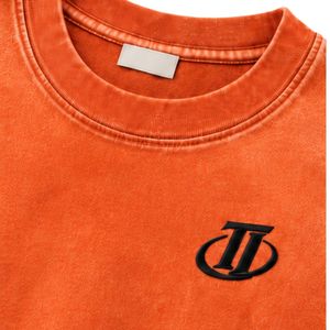 Camiseta Oversize de Algodón Lavado Estilo Vintage Naranja con Logo Bordado en el Pecho, Unisex, Estilo Urbano - Product Image 4