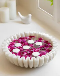 Cuenco de Mármol Tallado Artesanal, Decoración de Lujo para Comedor, Hecho a Mano, Forma de Flor Contemporánea, Decoración para el Hogar, Uttar Pradesh, para Mesa - Product Image 3