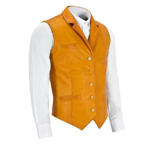 Gilet décontracté pour homme en cuir véritable, sans manches, à col rabattu, simple boutonnage – Couleur personnalisable, respirant et coupe-vent - Product Image 2