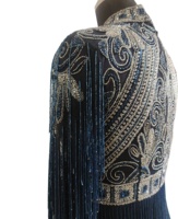 ZeQuiinz Designer Sexy Handbesticktes Mitternachtsblaues Pailletten-Abendkleid mit Kristallfransen Handgefertigtes Bodenlange Damenkleid