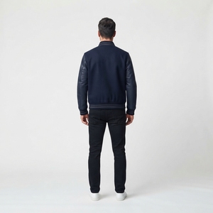 Chaqueta Universitaria Azul Marino Personalizada, Chaqueta Deportiva de Béisbol para Hombre, Prenda Exterior con Letras Bordadas, OEM - Product Image 2