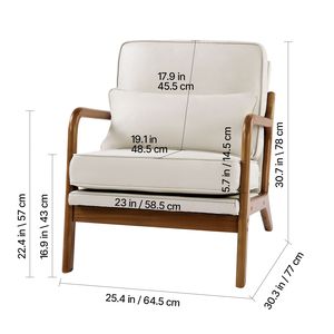 Poltrona in Legno Massello Stile Mid-Century Moderno con Gambe Antiscivolo - Sedia Imbottita in Tessuto di Lino - Product Image 2