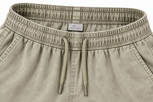 Shorts en coton beige délavé pour homme, taille élastique, décontractés, pour l'été - Product Image 3