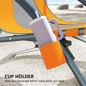 Set di 2 Sedie da Spiaggia Pieghevoli Arancioni Resistenti con Schienale in Rete, Borsa per il Trasporto e Portabicchieri per Campeggio, Giardino, Sport e Picnic - Product Image 6