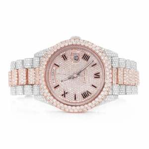 Montre de jour Moissanite Iced Out bicolore or rose et argent, style diamant de luxe, Hip Hop - Product Image 1