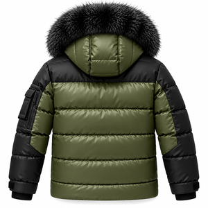 <b>Men's</b> Winter Puffer <b>Jacket</b> With Fur Hood Color Blocking <b>Down</b> <b>Filled</b> Zipper Closure Casual Outerwear - Product Image 2