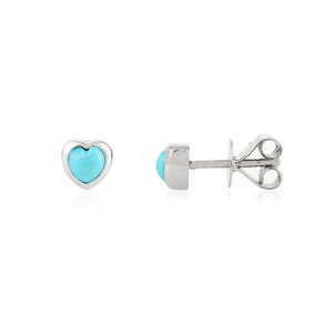 14K Gold Bezel Set <b>Turquoise</b> Heart <b>Stud</b> <b>Earrings</b> Trendy Vintage Gift for Daughter - Product Image 6