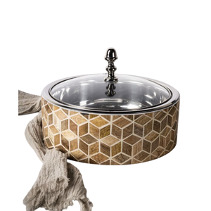 Superbe Casserole Ronde en Bois avec Couvercle en Verre, Intérieur en Acier Inoxydable, Design Moderne, Pot Durable pour Usage Domestique - Product Image 1