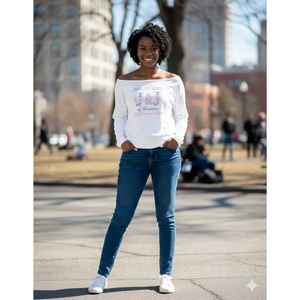 Camiseta Jack and Jill 1938 con hombros descubiertos para mujer, camiseta informal de manga larga a la moda, suave, cómoda y moderna con estampado gráfico - Product Image 5