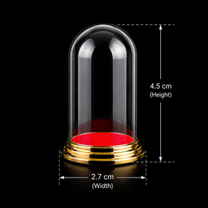 G021-22-18-A Campana de cristal de 25x40 mm con asa superior de diamante y base escalonada dorada, base de madera - Product Image 2