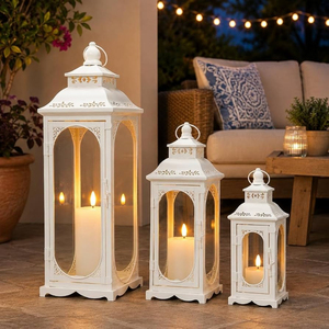 Lanterne cylindrique en métal de luxe avec découpe géométrique en forme de croissant de lune, porte-bougie, décoration pour la maison, Ramadan, Eid - Product Image 6