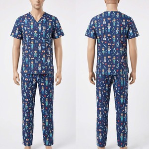 Ensemble de blouses médicales imprimées pour hommes, 180 GSM, polyester et élasthanne de qualité supérieure, motif floral bleu, personnalisation par sublimation, broderie, impression sérigraphique, logo - Product Image 2