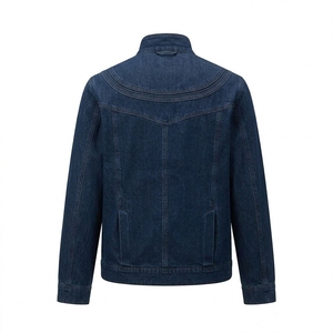 Veste en jean bleu foncé pour homme, coupe classique, fermeture éclair, style décontracté, couleur unie, tissu en coton tissé, vêtement d'automne - Product Image 2