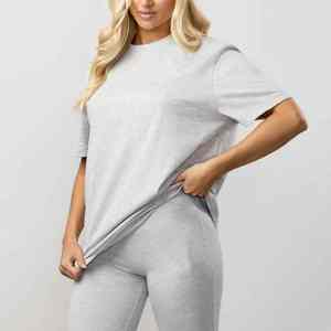 ชุดเซ็ตเสื้อยืดคอตตอนเจอร์ซีย์และกางเกงขาบานผ้าคอตตอนเจอร์ซีย์สำหรับผู้หญิง เนื้อผ้านุ่ม สวมใส่สบาย เหมาะสำหรับออกกำลังกาย - Product Image 2