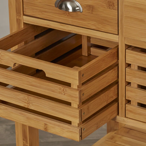 Vente en gros Chariot îlot de cuisine en bambou massif et en acier inoxydable avec tiroirs de rangement et roulettes - Product Image 6