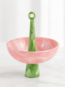 Bol de service en résine rose avec poignée bleue, finition polie artisanale, design moderne, plat décoratif pour les fêtes - Product Image 5