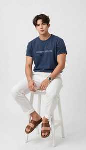 Oneten Apparel <b>Men's</b> Regular Fit <b>Navy</b> <b>Blue</b> Short Sleeve O-Neck T-<b>Shirt</b> with Front Letter Logo - Product Image 5
