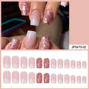 Ongles artificiels ABS à presser pour salon de manucure, 24 pièces, style Ins, longueur longue/moyenne, plusieurs couleurs avec colle, vente en gros - Product Image 2