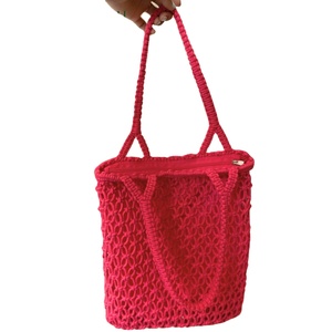 Bolso de Mano Personalizado Multicolor de Macramé con Cierre de Cremallera, Hecho a Mano, de Tela de Algodón, Forro de Nailon, Correa Única, Gran Capacidad, Ecológico, para Dama - Product Image 1