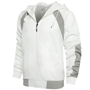 Ensemble de survêtement unisexe hiver blanc et gris à blocs de couleur, à capuche, manches longues, fermeture éclair, extensible dans les quatre sens, léger - Product Image 3