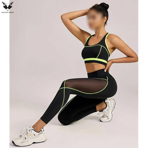 Leggings taille haute avec bandes latérales, soutien-gorge de sport vert et noir, vêtements de sport extensibles et respirants pour le fitness et la mode - Product Image 5