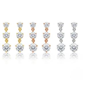 Boucles d'oreilles pendantes à 6 pierres en or 14 carats avec diamant de laboratoire de 2 carats, 3 griffes, bijoux fins élégants, cadeau pour femme, soirée - Product Image 4