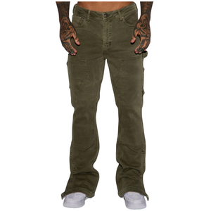 Pantalones Cargo para Hombre, Color Verde Oliva, Sólidos, Transpirables, Ropa de Trabajo, Multibolsillos, Corte Recto, Estilo Casual Urbano, Algodón, Estilo Vintage - Product Image 1