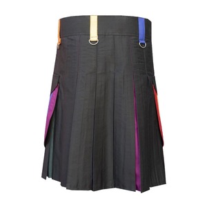 Women's Black Cotton Kilt Colorblock Design With Rainbow Pockets Regular Fit For Adults - Product Image 5